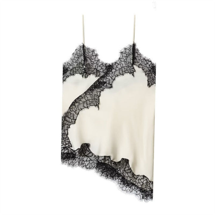 Estelle | Elegant Asymmetric Lace Trim Silk Cami Top