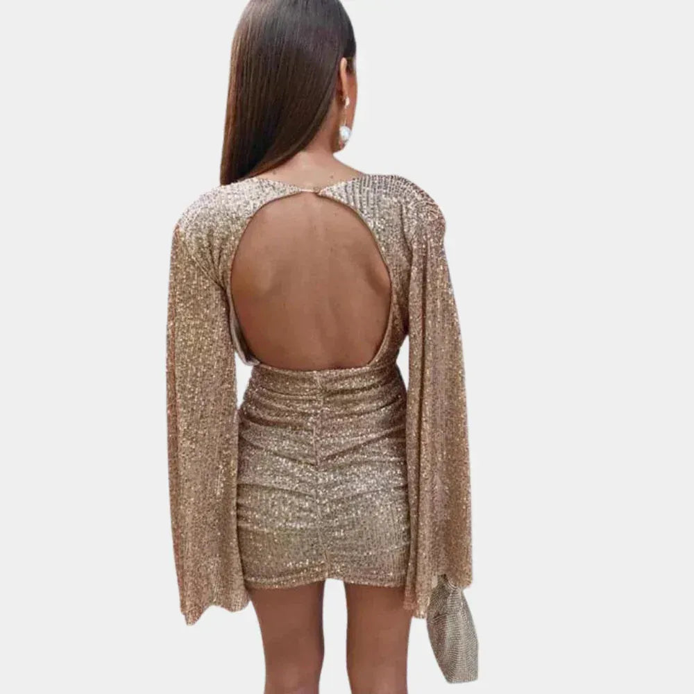 Rayna | Chic Sequin V-Neck Cape Sleeve Mini Party Dress