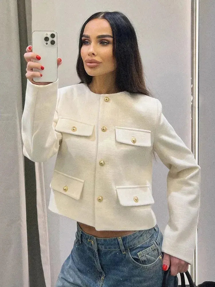 Cordelia | Chic Cropped Button-Up Jacket With Four Pockets