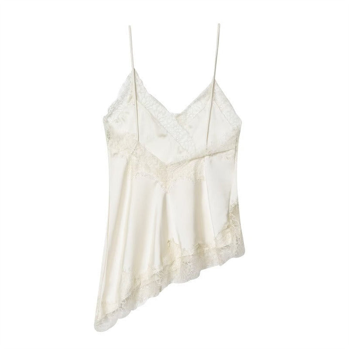 Estelle | Elegant Asymmetric Lace Trim Silk Cami Top