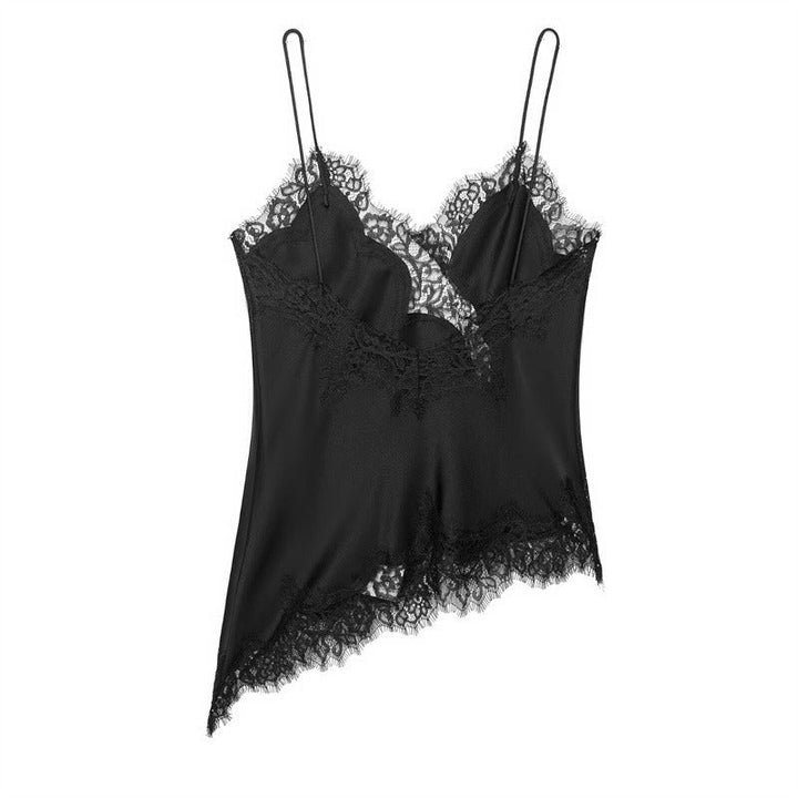 Estelle | Elegant Asymmetric Lace Trim Silk Cami Top