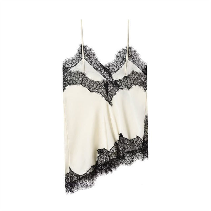 Estelle | Elegant Asymmetric Lace Trim Silk Cami Top