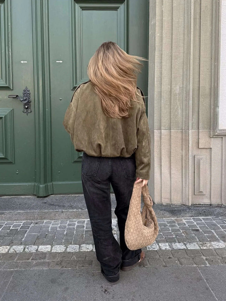 Juniper | Chic Collared Faux Suede Bomber Jacket Women