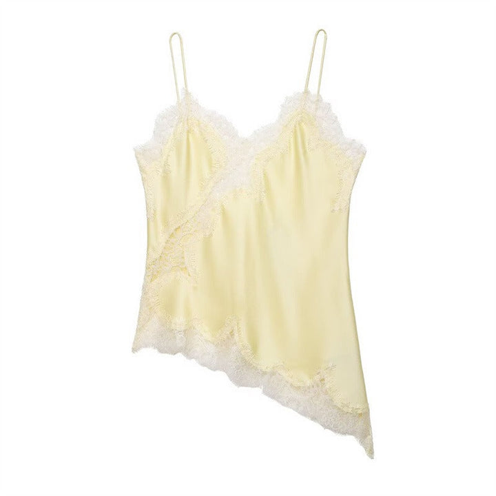 Estelle | Elegant Asymmetric Lace Trim Silk Cami Top