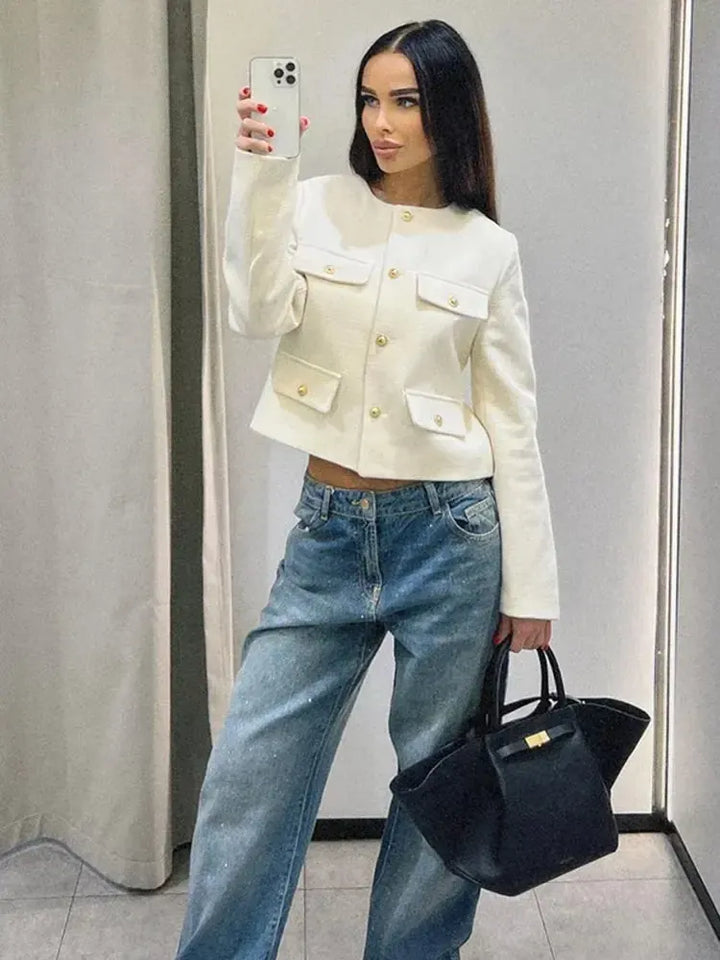 Cordelia | Chic Cropped Button-Up Jacket With Four Pockets