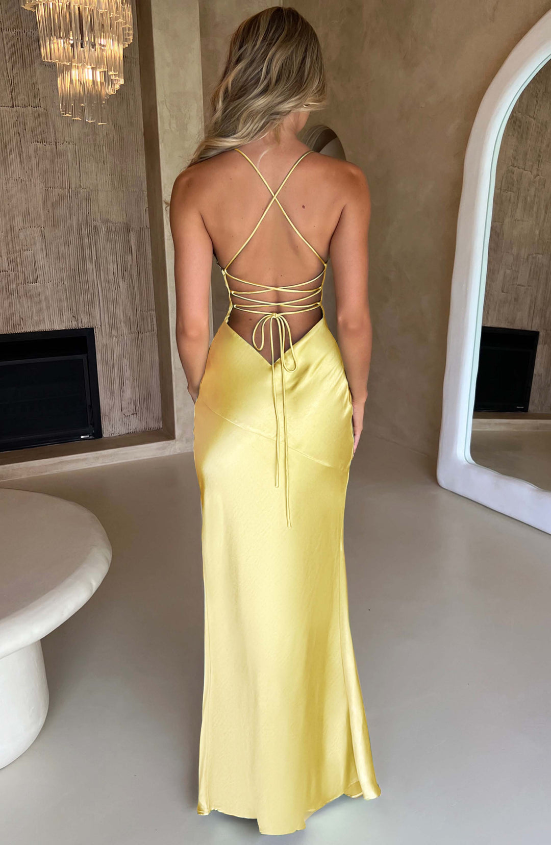 Phoebe | Elegant Satin V-Neck Maxi Dress With High Slit