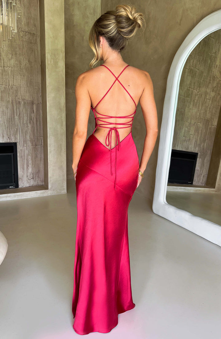 Eliza | Elegant Halter Satin Maxi Gown