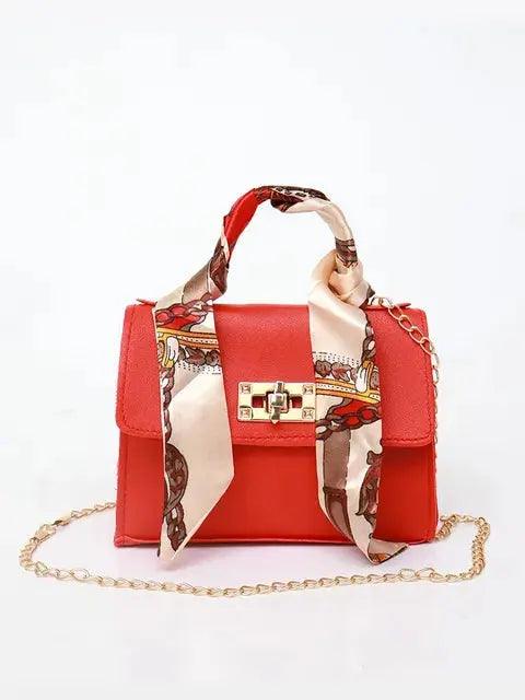 Freya | Elegant Black Chain Crossbody Bag With Scarf Handle