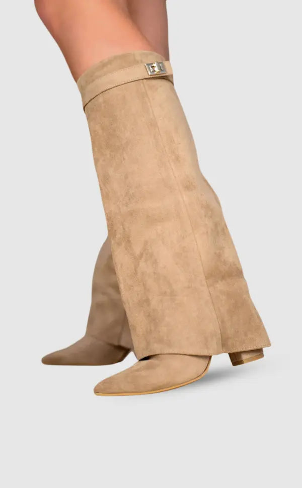 Victoria | Elegant Knee High Suede Boots With Block Heels