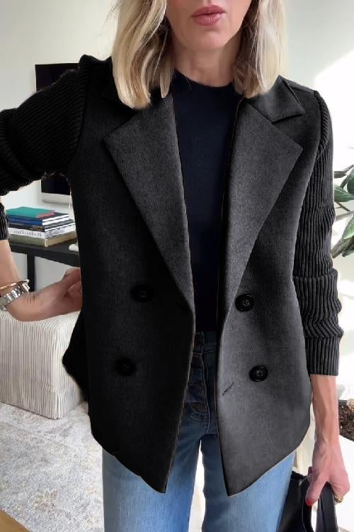 Elena | Chic Double-Breasted Knit Sleeve Blazer