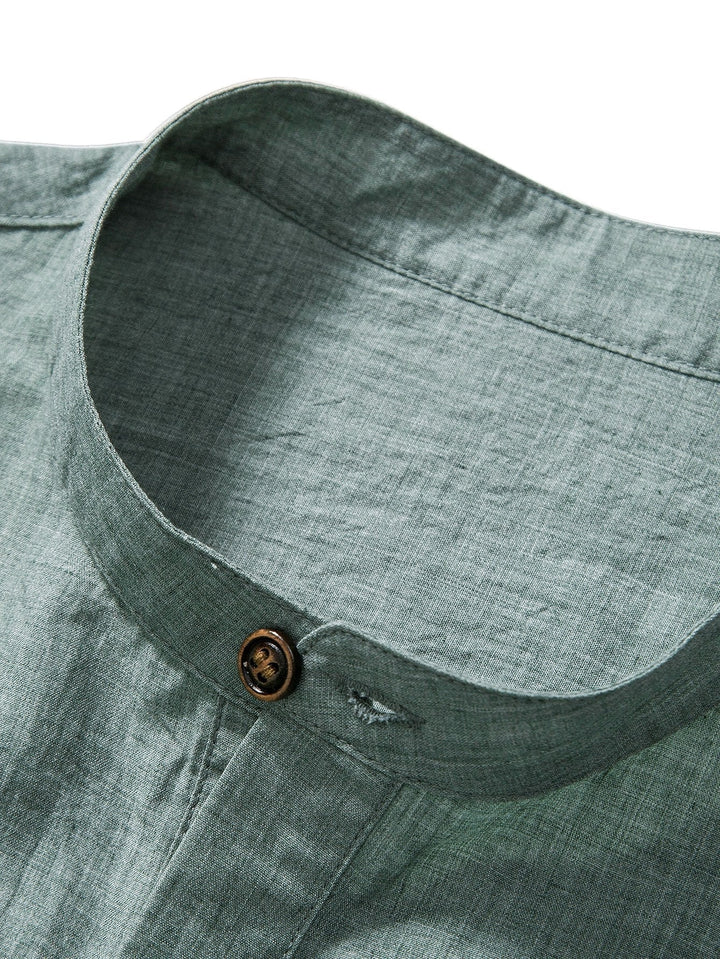Reggie | Effortless Short Sleeve Linen Shirt Set With Drawstring Pants