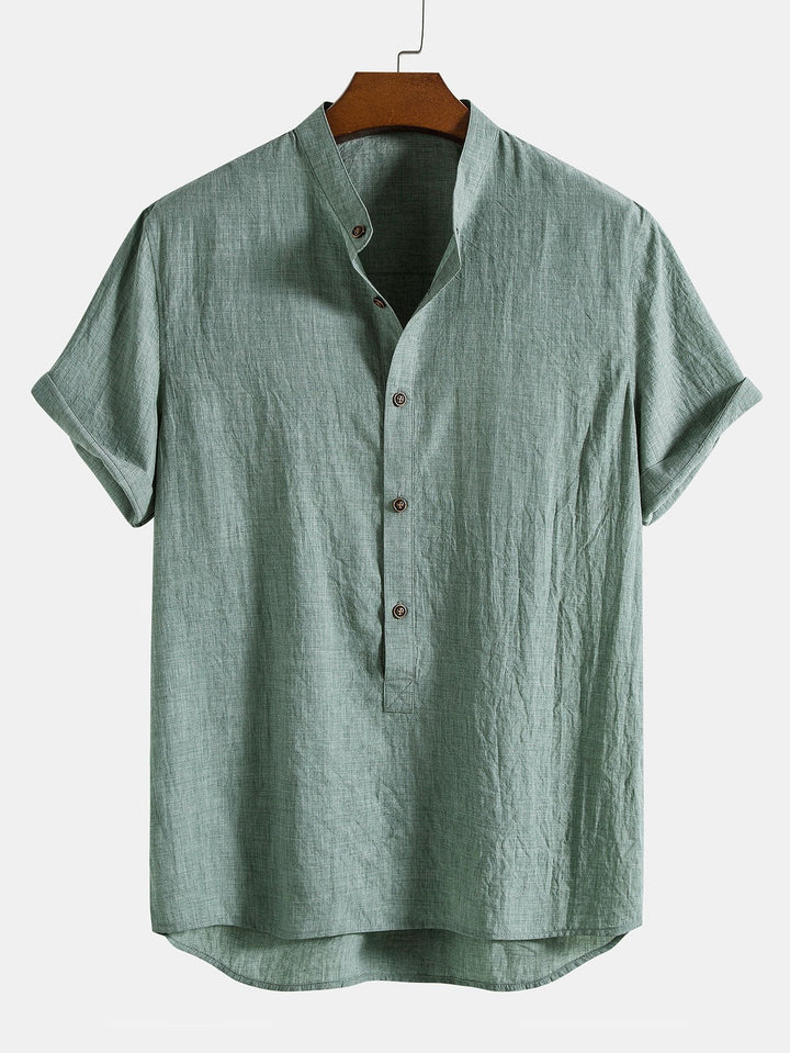 Reggie | Effortless Short Sleeve Linen Shirt Set With Drawstring Pants