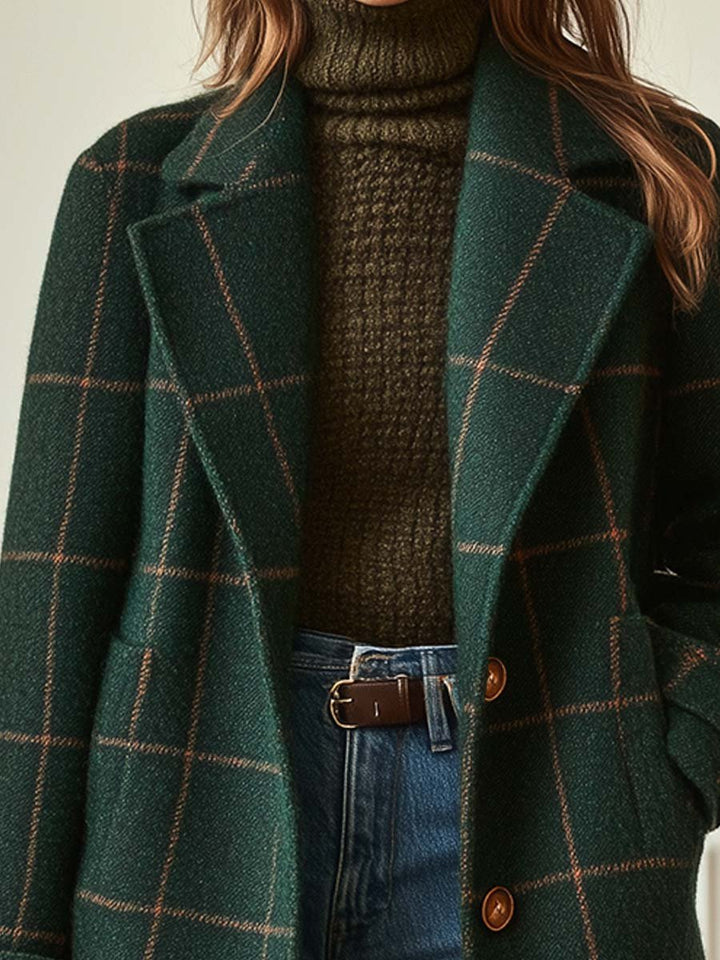 Tabitha | Elegant Plaid Wool Coat Women - Classic Double Breasted