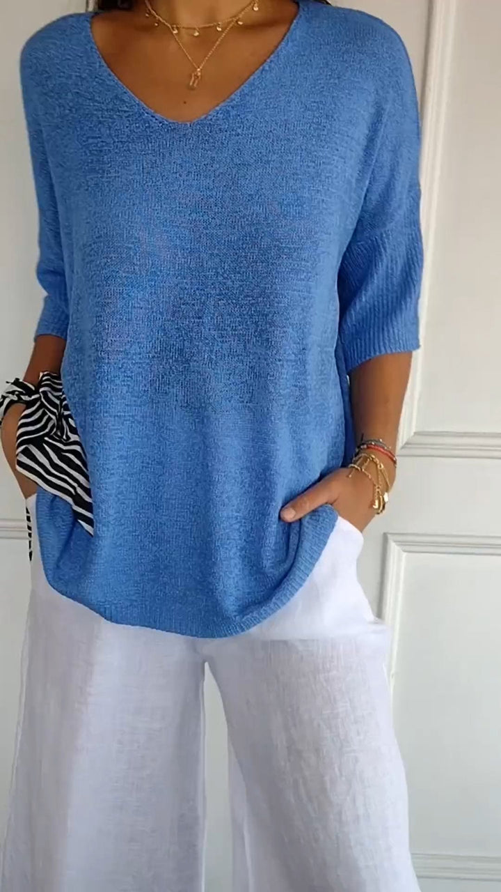 Wynette | Effortless V-Neck Three Quarter Sleeve Knit Top