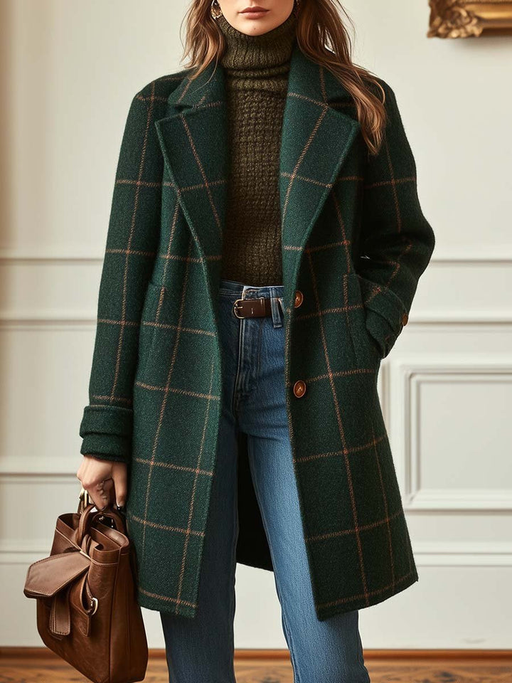 Tabitha | Elegant Plaid Wool Coat Women - Classic Double Breasted