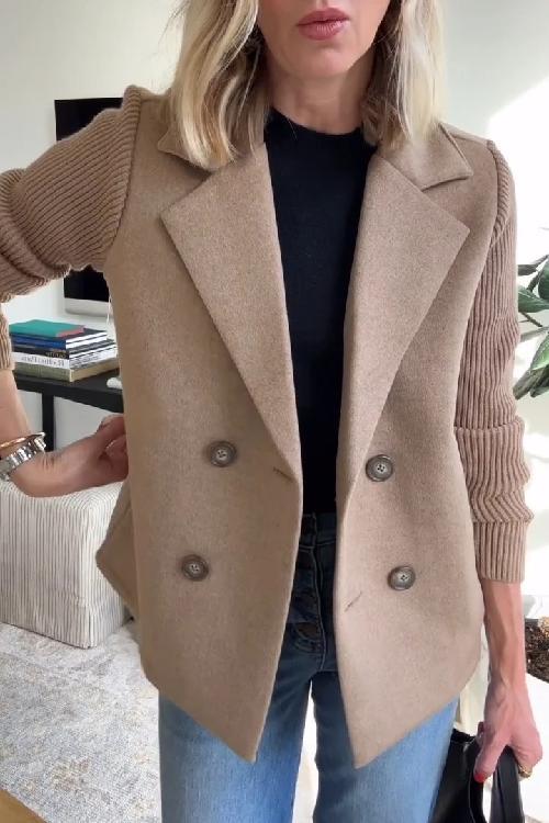 Elena | Chic Double-Breasted Knit Sleeve Blazer