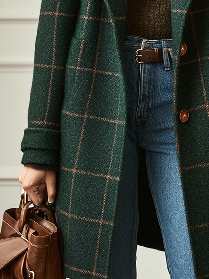 Tabitha | Elegant Plaid Wool Coat Women - Classic Double Breasted