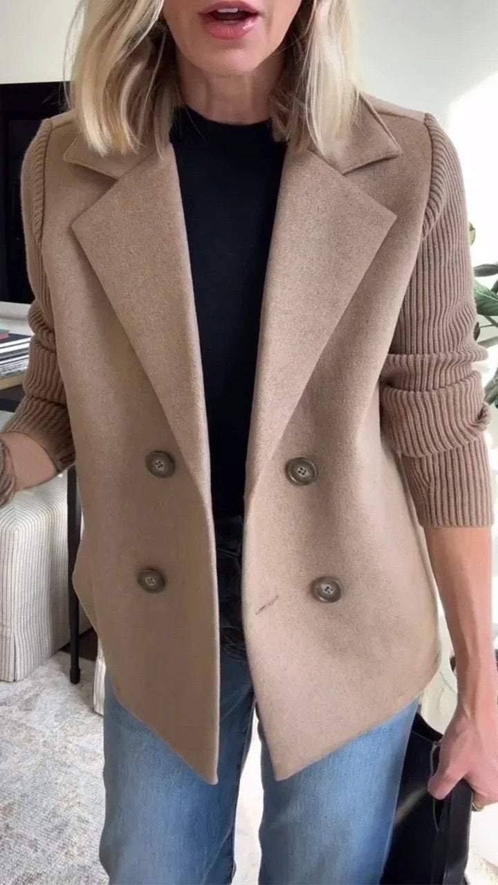 Elena | Chic Double-Breasted Knit Sleeve Blazer