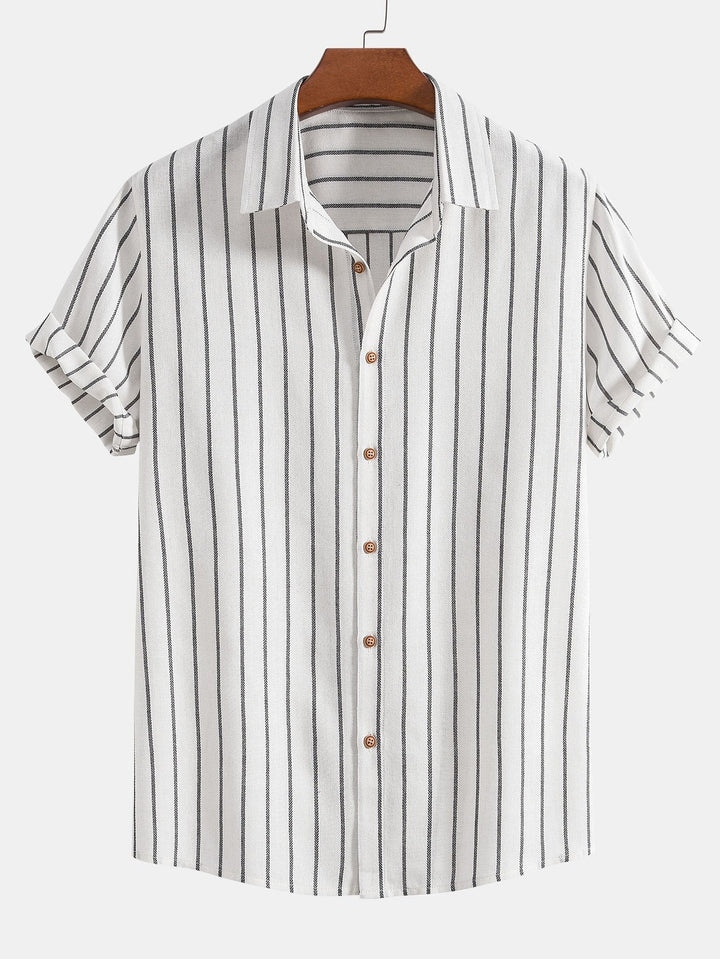 Raphael | Elegant Striped Short Sleeve Linen Set Men