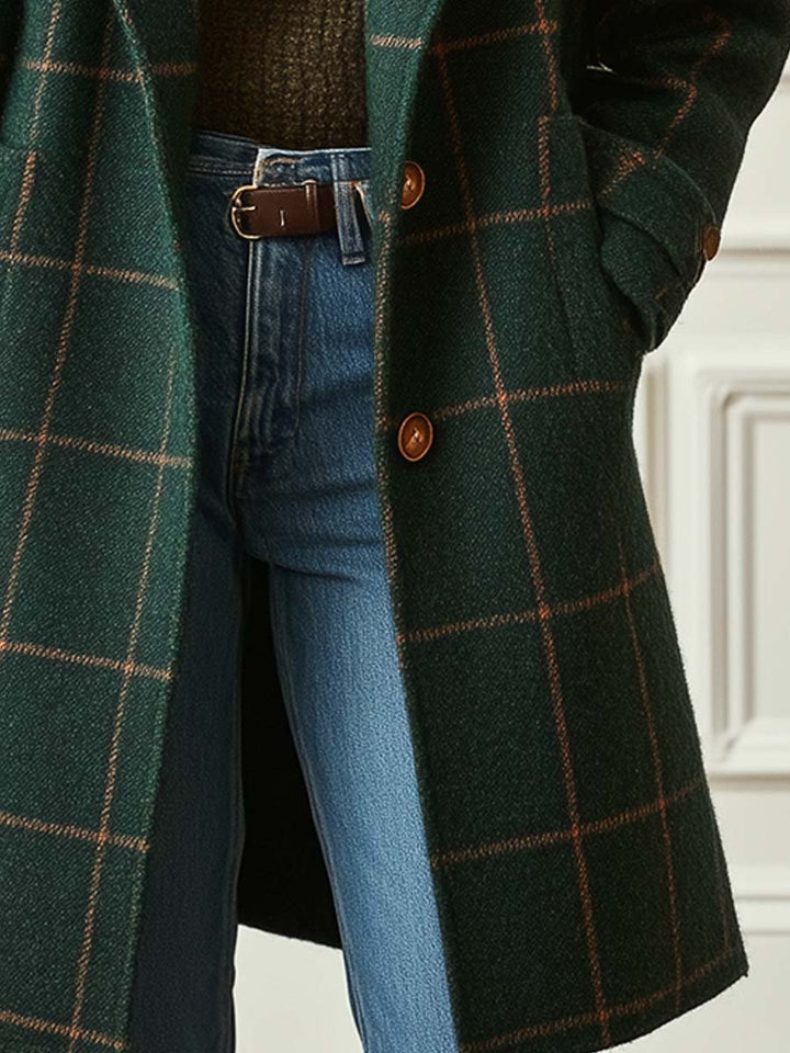 Tabitha | Elegant Plaid Wool Coat Women - Classic Double Breasted