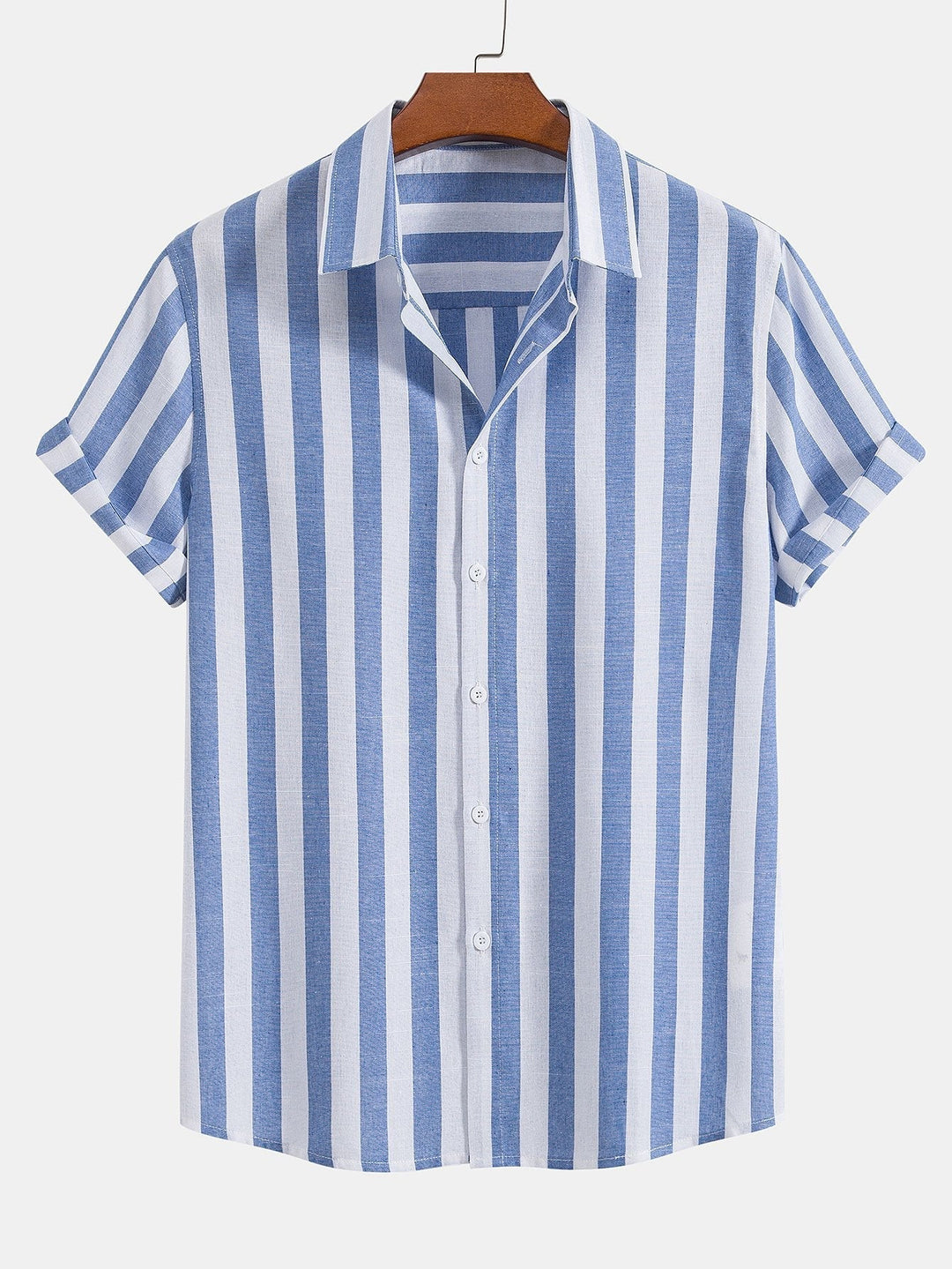 Santorini | Elegant Striped Short Sleeve Shirt & White Linen Pant Set