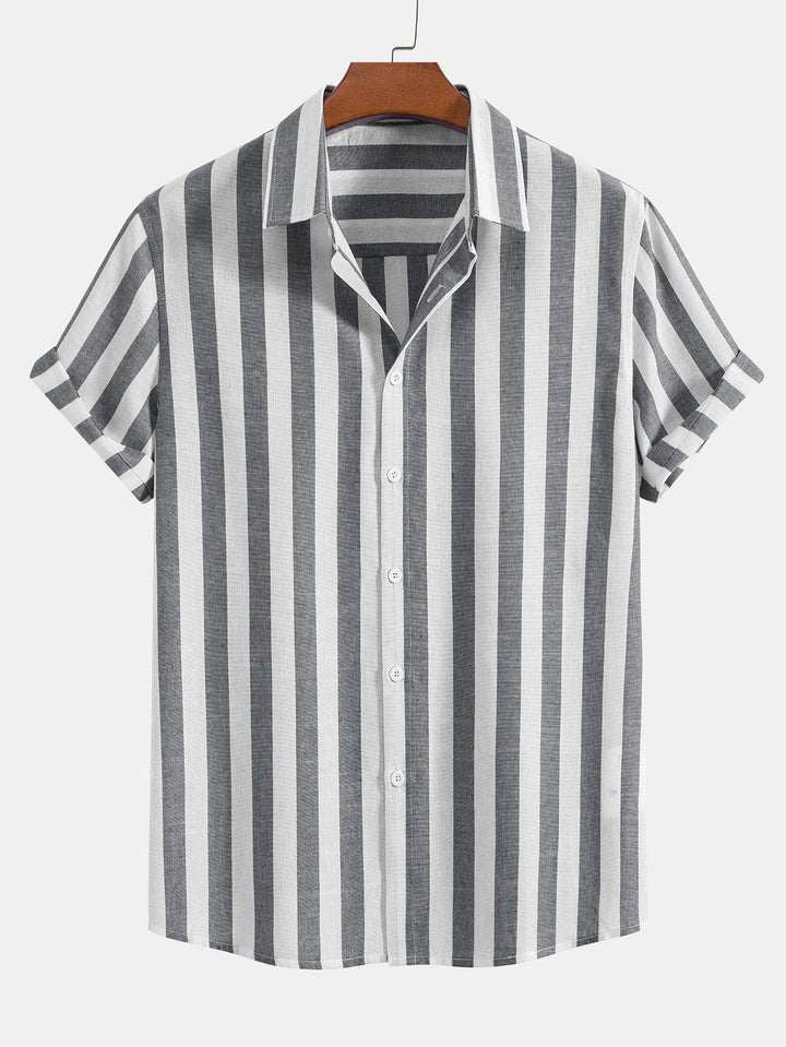 Santorini | Elegant Striped Short Sleeve Shirt & White Linen Pant Set