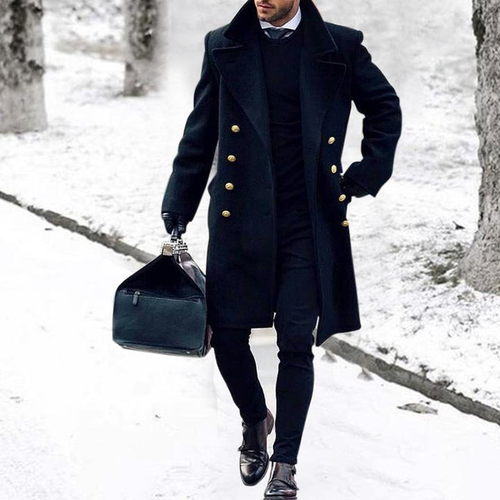 Penelope | Elegant Men's Double Breasted Long Coat With Gold Buttons