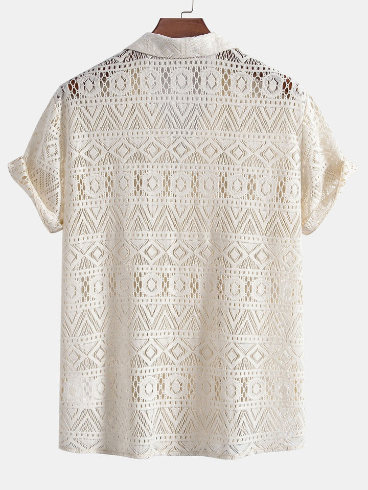 Royce | Elegant Crochet Lace Short Sleeve Two Piece Set Men