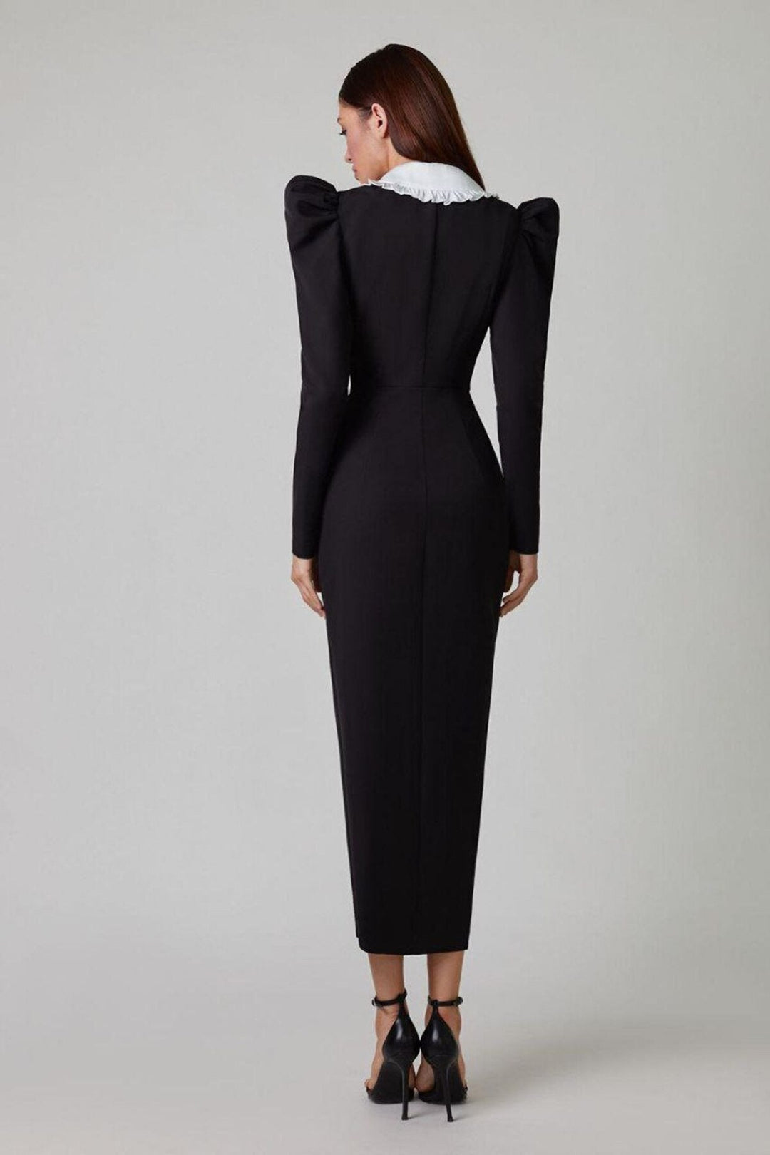 Kathy | Elegant Peter Pan Collar V-Neck Button-Up Midi Dress