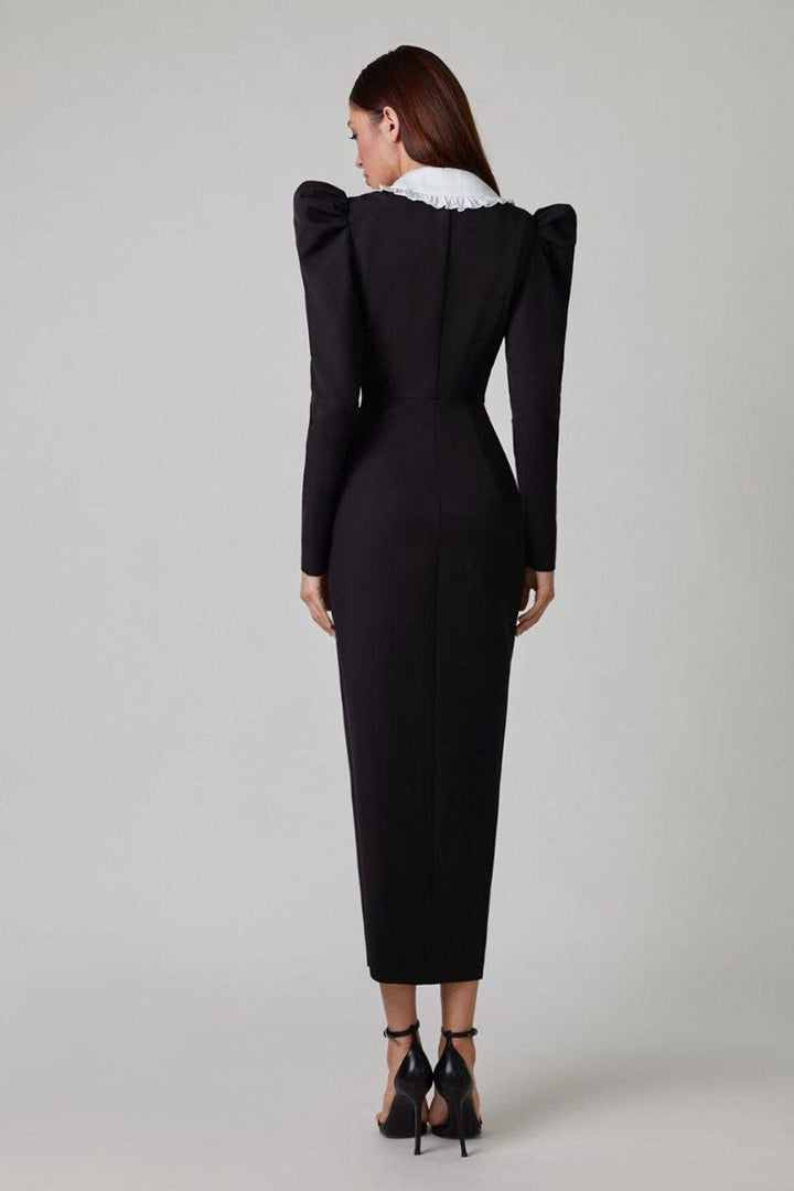 Kathy | Elegant Peter Pan Collar V-Neck Button-Up Midi Dress