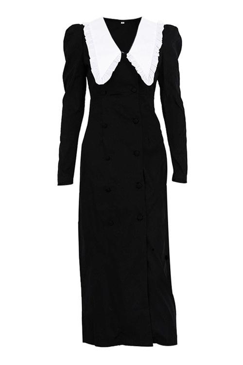 Kathy | Elegant Peter Pan Collar V-Neck Button-Up Midi Dress