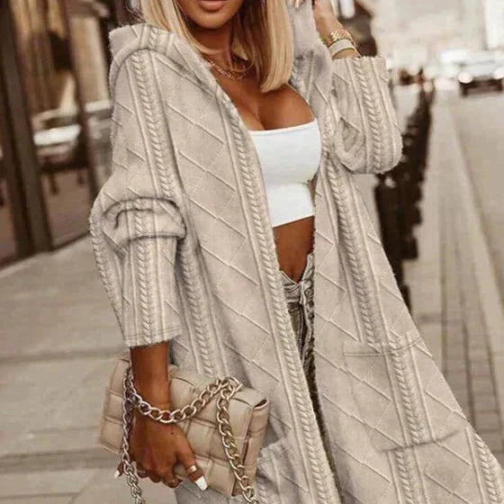 Sybil | Chic Cable Knit Hooded Duster Cardigan
