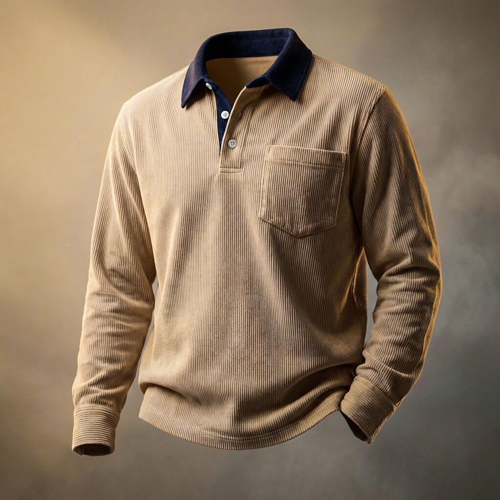 Marco | Stylish Men's Long Sleeve Corduroy Polo Shirt