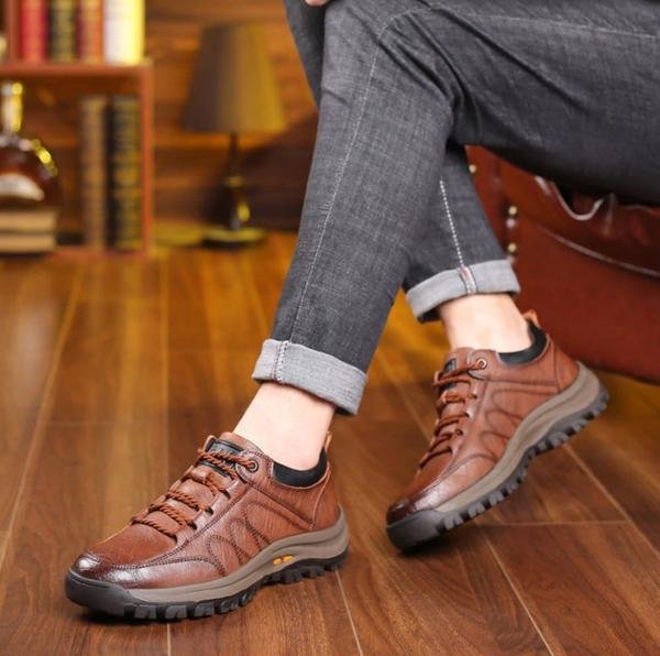 Timber | Rugged Brown Leather Orthopedic Walking Shoes Men