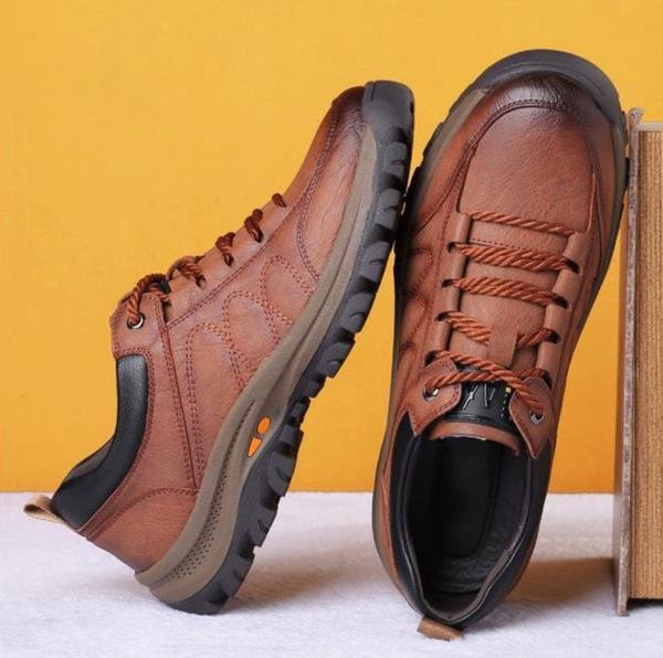 Timber | Rugged Brown Leather Orthopedic Walking Shoes Men