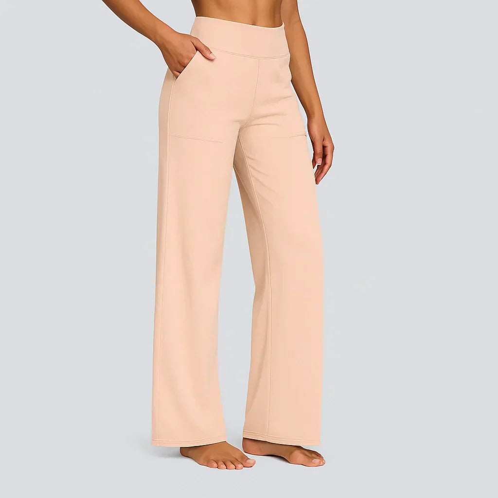 Calista | Elegant High Waisted Wide Leg Jersey Trousers