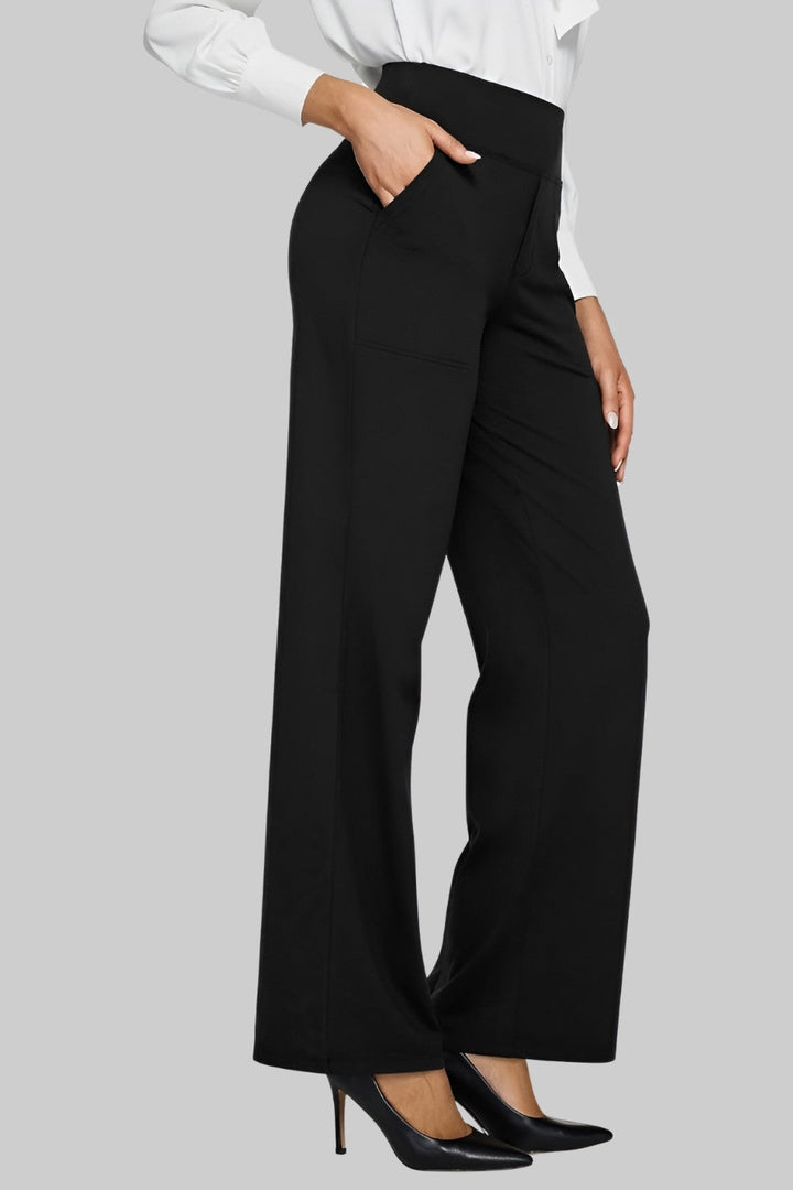 Calista | Elegant High Waisted Wide Leg Jersey Trousers