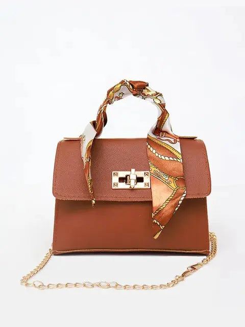 Freya | Elegant Black Chain Crossbody Bag With Scarf Handle