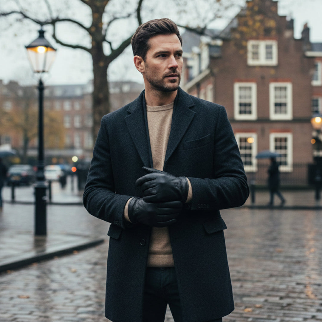 Margot | Elegant Black Leather Wool-Lined Winter Driving Gloves