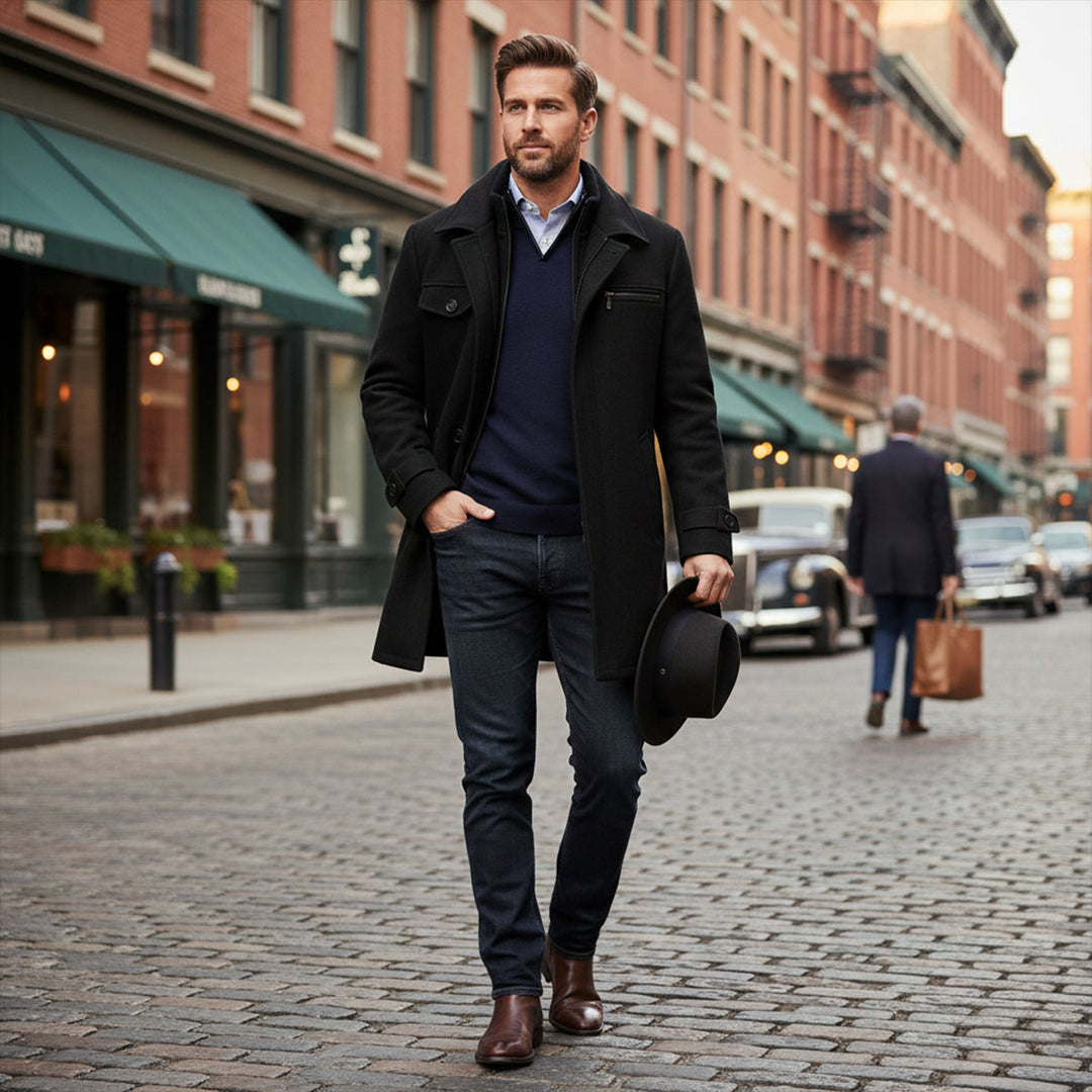 Margot | Stylish Men's Wool Blend Smart Coat With Button Closure