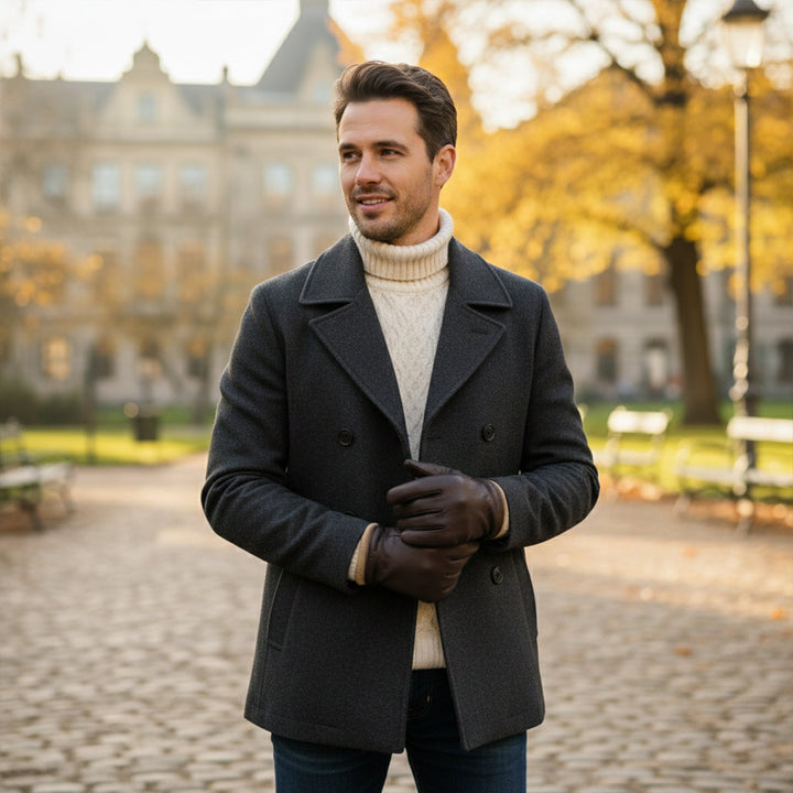 Margot | Elegant Black Leather Wool-Lined Winter Driving Gloves
