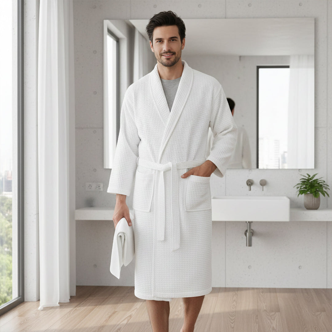 Margot | Elegant Waffle Cotton Bathrobe With Belt