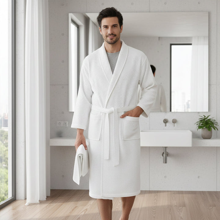 Margot | Elegant Waffle Cotton Bathrobe With Belt