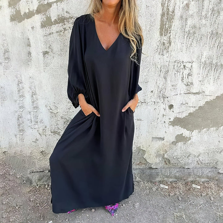 Stella | Elegant V-Neck Long Sleeve Boho Maxi Dress
