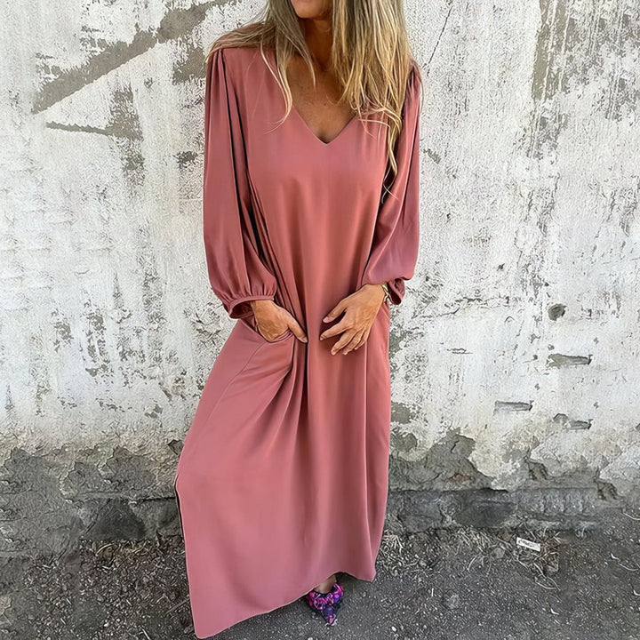 Stella | Elegant V-Neck Long Sleeve Boho Maxi Dress