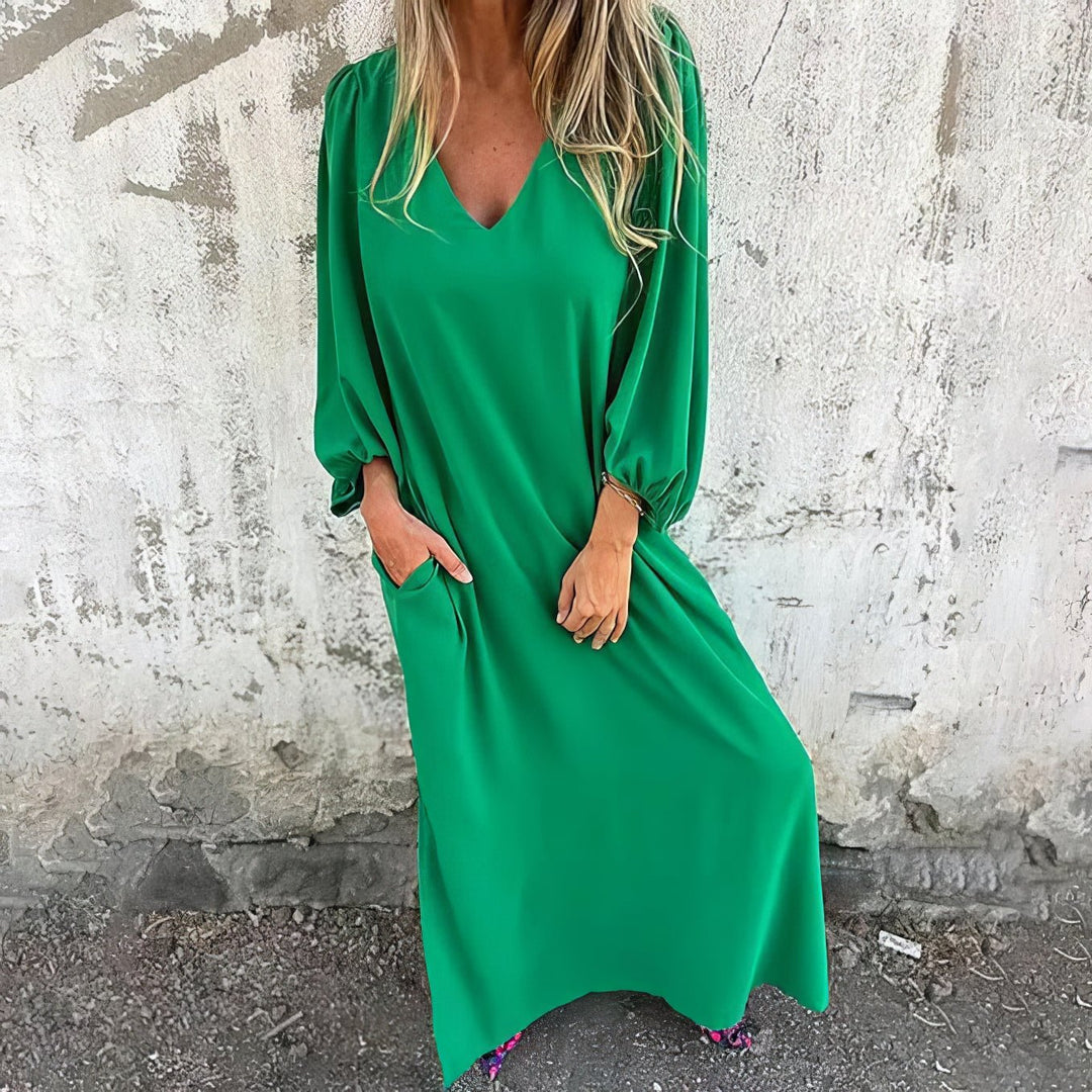 Stella | Elegant V-Neck Long Sleeve Boho Maxi Dress