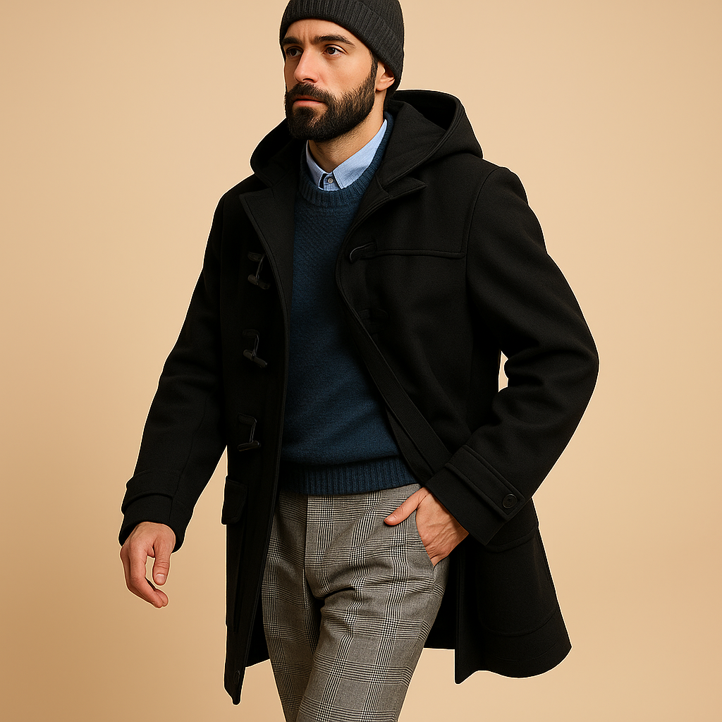 Evelyn | Stylish Hooded Toggle Duffle Coat For Men