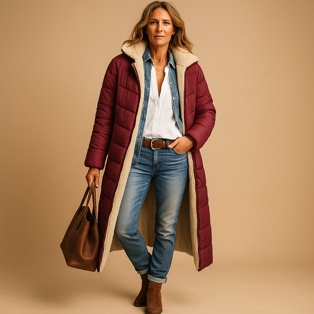 Rosette | Stylish Long Sherpa-Lined Quilted Puffer Coat