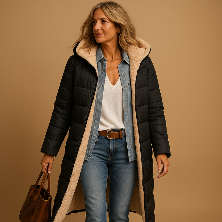 Rosette | Stylish Long Sherpa-Lined Quilted Puffer Coat