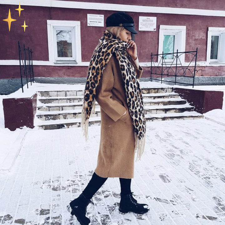 Ruby | Chic Oversized Leopard Print Blanket Scarf With Fringe